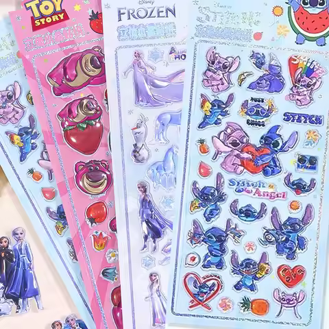 Disney Lotso&stitch&Elsa 3D Crystal Stickers Creative Zootopia Student Reward Diamond Sticker Pen ho