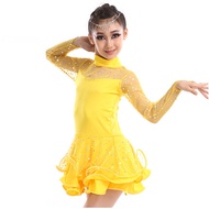 Lolanta Kids Dance Clothes Girl Latin Dancing Costume Sequin Patchwork Three-layer Skirt Performance