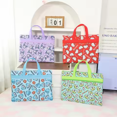 Cartoon Hello Kitty Double Layer File Bag Data Bag Large Capacity Sanrio Kuromi Student Textbook Org