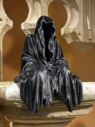 1入組恐怖藝術設計黑色斗篷死神坐像，樹脂材質哥德式黑暗騎士節日飾品，適用於個性化家庭派對裝飾
