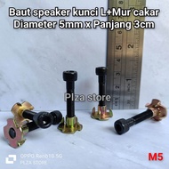10.pcs Baut speaker+mur cakar L hitam M5 panjang 3cm baja kunci L kepala bulat Baut mur cakar speake