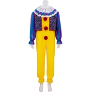 Halloween movie with the same Joker Resurrected cosplay outfit, multi colored Pennywise costume, evi