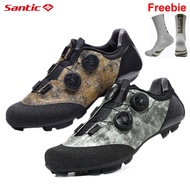 Santic Men Cycling Shoes for MTB Cleats Carbon Fiber Bottom Locking Mountain Bike Bicycle Sneakers