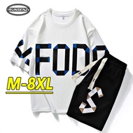 M-8XL Korean Style Summer Sets Men Short Sleeve T Shirt + Shorts