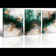 Emerald Green  Gold Abstract Canvas Art Set   Piece Modern Marble Texture Wall Decor for Bathroom Be