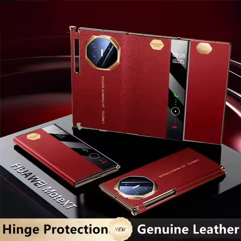 Premium Natural Cowhide Leather Flip Case for Huawei Mate XT XTS Window View Cover