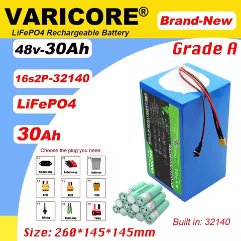 VariCore 48V 30ah 32140 16S2P LiFePo4 Battery Pack Built in BMS 2000W E-two wheelers High Power Moto