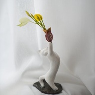 頂天立地大白貓|迷你陶擺飾|金屬蕾絲小花瓶|貓日寄花系列