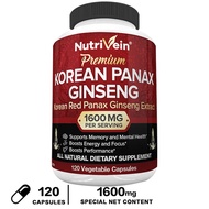 Korean Ginseng Korean Red Ginseng Extract 1600 mg Supports Memory and Focus Health Natural Energy Supplement Improves Athletic Performance Vegetarian Capsules