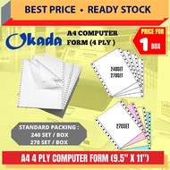 A4 4 PLY NCR COMPUTER PAPER (9.5'' X 11'') / Computer Form Paper / 4ply / A4 Computer Form