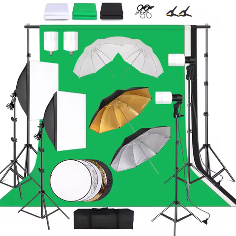 Photo Studio Umbrella Set 33 ' 84 cm White Gold Black Soft Light Umbrella with Bulbs Lighting Shooti