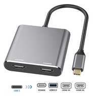 Type-C 4in1  Docking Station to HDMI*2 4K USB3.0 PD Fast Charging Dual Screen Extend Display USB C Hub Converter