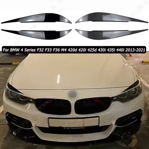 1 Pair Car Gloss Black Headlights Eyebrow Eyelids Trim For BMW 4 Series F32 F33 F36 M4 420d 420i 425