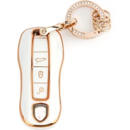 Soft and Durable TPU key shell, Car Key Fob Cover with Keychain Compatible for Porsche Panamera, Cay