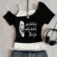 Trollface Cropped Top - Shoujo Gothic Grunge '00s Korean-Japanese Fashion Tee