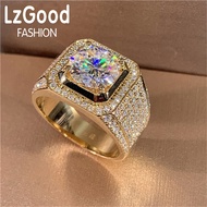 【Free Jewelry Box+Fast Delivery】LzGood 14K Gold Solitaire Male 2ct Lab Zircon Moissanite Ring Silver