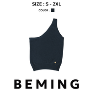 Bemingtop1037(S-2XL)-BMG Eona Knit เสื้อไหมพรมแขนกุด ดีไซน์ปาดไหล่ 1 ข้าง