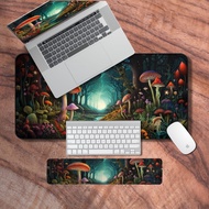 Desk Mat Mushroom Forest, Deskmat Dark Cottagecore, Forest Themed Laptop Mat, Neoprene Gaming Mat, Desk Decor Mushroom