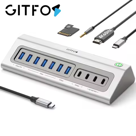 Giftos USB Hub, 18 in 1 USB 3.2 Hub with 4K HDMI,PD 100W,45W Charge,10Gbps USB, for Laptop,Mac,iPhon