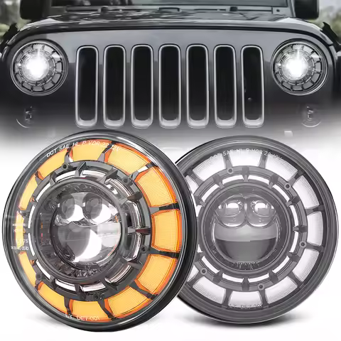 2pcs Car 7" Led Headlight Hi/Low Turn Signal H4 Headlamp White DRL Lights For Jeep JK 4x4 Suzuki Sam