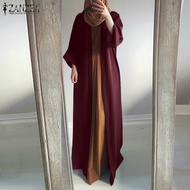 Esolo ZANZEA Muslimah Women Muslim Long Flare Sleeve Cardigan Loose Holiday Maxi Baggy Overcoat MLS