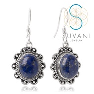 SUVANI เงินแท้ 92.5% ต่างหูหินลาพิส ลาซูลี (Lapis lazuli) หินแห่งสติปัญญา, อุดรูรั่วทางการเงิน  ต่างหูห้อย เครื่องประดับเงินแท้