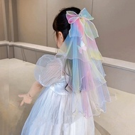 Girls Blaze Veil Hair Clip – Aurora Big Ribbon with Wavy Veil & Butterfly Decoration