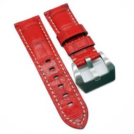 22mm, 24mm Panerai 紅色鱷魚皮紋牛皮錶帶 (女裝短帶)