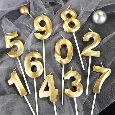 1pc Birthday Candle Golden Number 0-9 Smoke Free Birthday Cake Insert Party Candle Decoration Annive