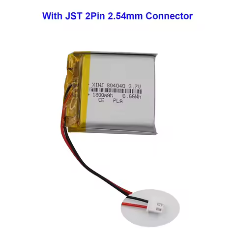 3.7V 1800mAh 6.66Wh Rechargeable Polymer Li Lithium Lipo Battery 804040 JST 2.54mm 2Pin Connector Fo