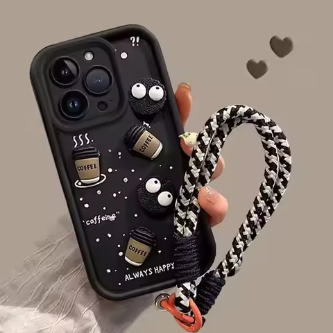3D DIY Coffee Lanyard Phone Case For Samsung Galaxy A05 A05S A72 A22 A02 A04 A04E F06 M16 M15 M34 A5