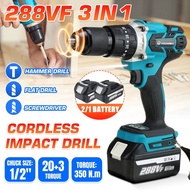 3 In 1 288V Brushless Electric Drill Screwdriver 20+3 Torque Variable Speed Cordless Hammer Impact Drill for Makita 18V Battery