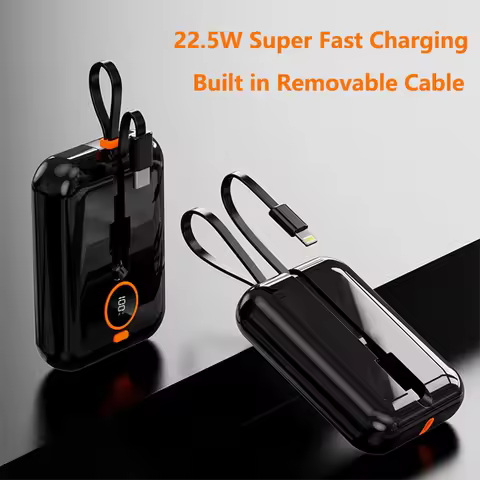 Mini Power Bank 20000mAh with Cable 22.5W Fast Charging for iPhone 16 X Huawei Xiaomi Samsung Extern