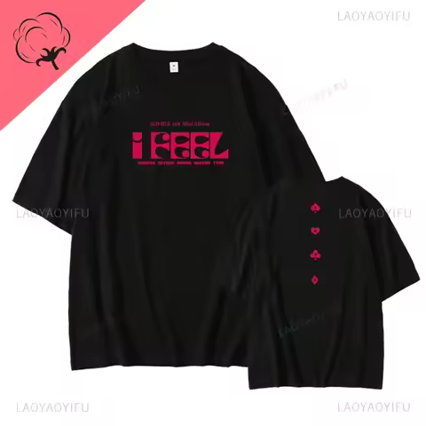 KPOP (G) I-DLE GIDLE I Feel Album T-shirt Women's and Men's Korean Fashion Short Sleeve Fun Pattern 