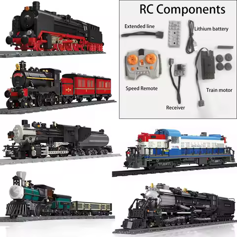 Compatible With LEGO Big Rail Car Locomotive Building Blocks Toys Model City Steampunk Era Bricks Re