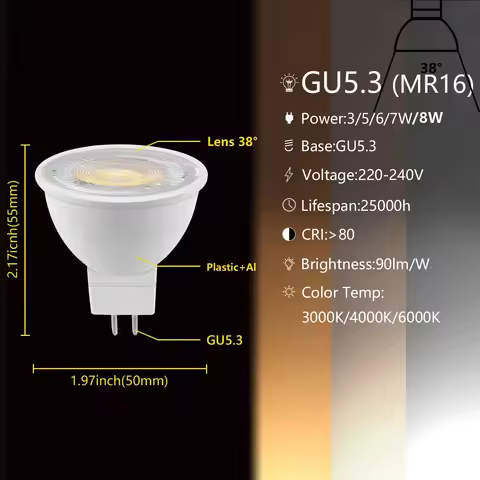 1-10PCS GU10 MR16 LED Lamp Spotlight Bulb 38 Degree lampara AC220V 120V 3W-8W bombillas led MR16 Lam