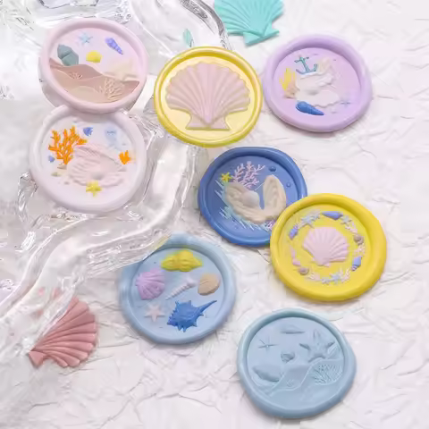 3D Retro Wax Seal Stamp Beach Mermaid Ocean Waves Seashell Pearl Dolphin Copper Envelopes Wedding In