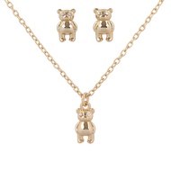 COACH 水鑽鑲飾泰迪熊造型項鍊+耳環組(金色)