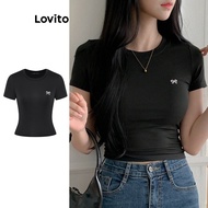 Lovito Casual T-Shirt Plain Bow T-Shirt for Women L99ED184