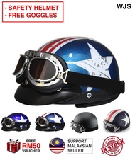 (SAFETY HELMET + GOGGLES) WJS Fashion Motorcycle Helmet Scarf Goggles Visor Safety Helmet Riding Hel
