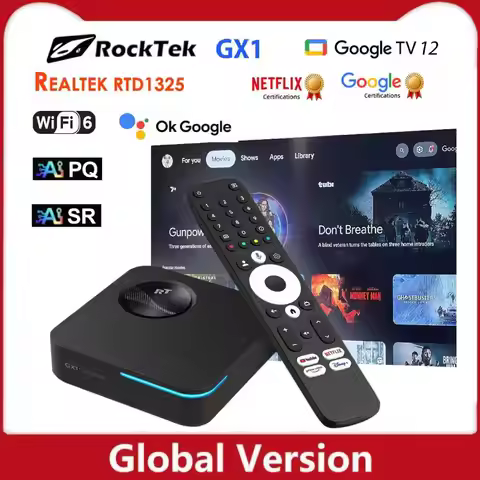 RockTek GX1 UHD Google TV 12 Box Netflix Google Certified Realtek1325 A55 Edge AI Support Dolby Atmo