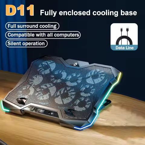 D11 Mute Gaming Laptop Cooler Base with RGB Foldable Adjustable Heat Dissipation Stand Support 12-18