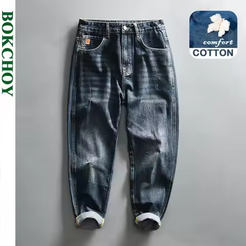 Spring New Cargo Vintage Straight Jeans for Men Clothing Soft Cotton Casual Streetwear Men Pants AG7