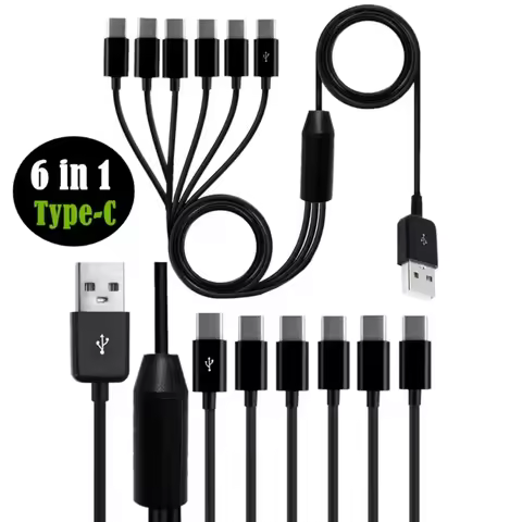 6 In 1 Micro USB/Type C Splitter Cable USB A 2.0 to 6 Micro USB Type C Data Charing Cable For iphone