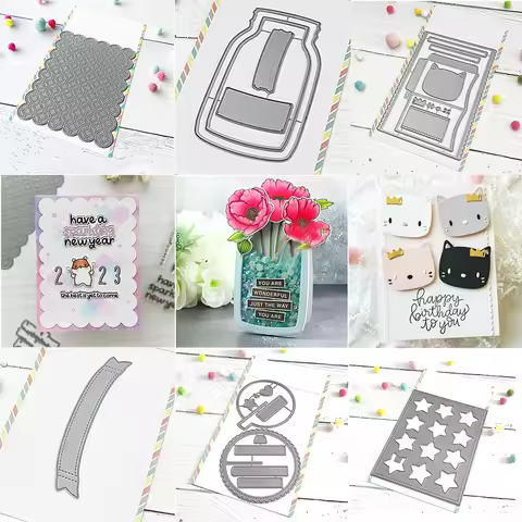 Jar Shaker Sweet Feline Cutting Dies Star Grid Window Highlight-Circle Lattice Die Set For DIY Scrap
