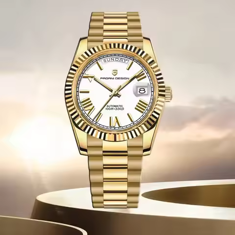 PAGANI DESIGN New Gold Color 36mm Dial Man watch ST16 Movt Week Calendar Type Watch Sapphire Luxury 
