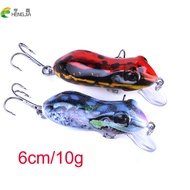 HENGJIA 1pc Handmade Floating Topwater Frog Bait 10g/6cm Hard Frog Lure with Treble Hook for Snakehe