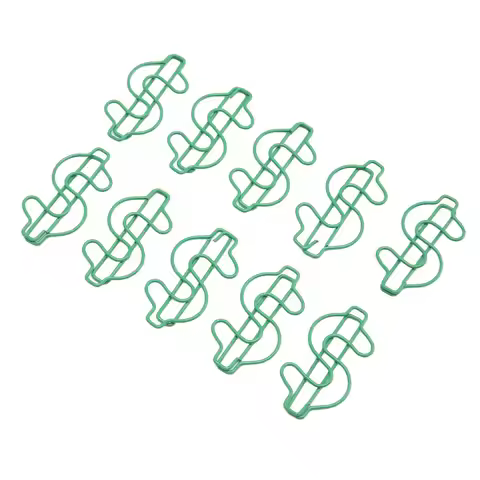 100 Pcs Dollar Shaped Dollar Shape Paper Clips Green Plastic-coated Metal Metal Paper Clips 4.5*2cm 