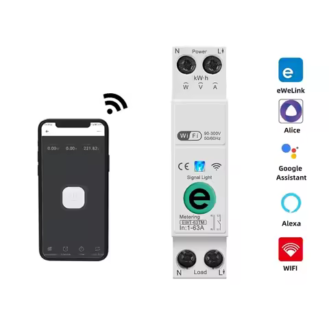 Ewelink 1P+N 63A 110V 220V WIFI Smart Switch Energy Meter kWh Metering Circuit Breaker Timer Relay S