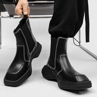 KY/16 Men's Dr. Martens Boots Niche Short Boots Black Fashion Catwalk Square Toe White Handsome Chelsea Boots SARI